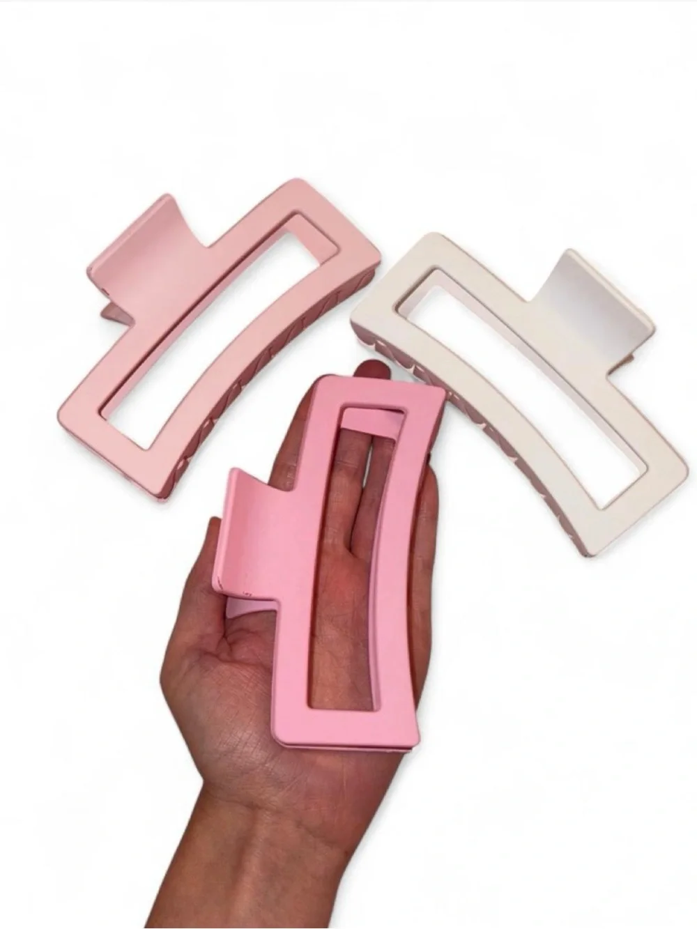 Set of 3 Matte Geometric Hair Claws - Pink + Blush + Cream